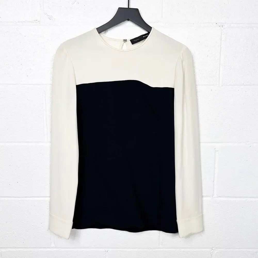 Proenza Schouler Top Colorblock‎ Long Sleeve Blouse Womens 6 Black Ivory